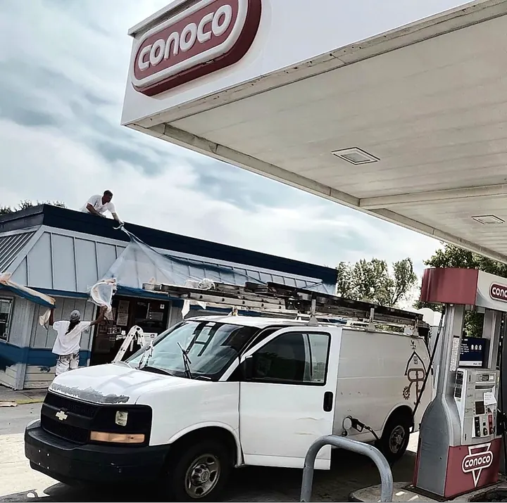 Red Barn Painting van at a Conoco station project